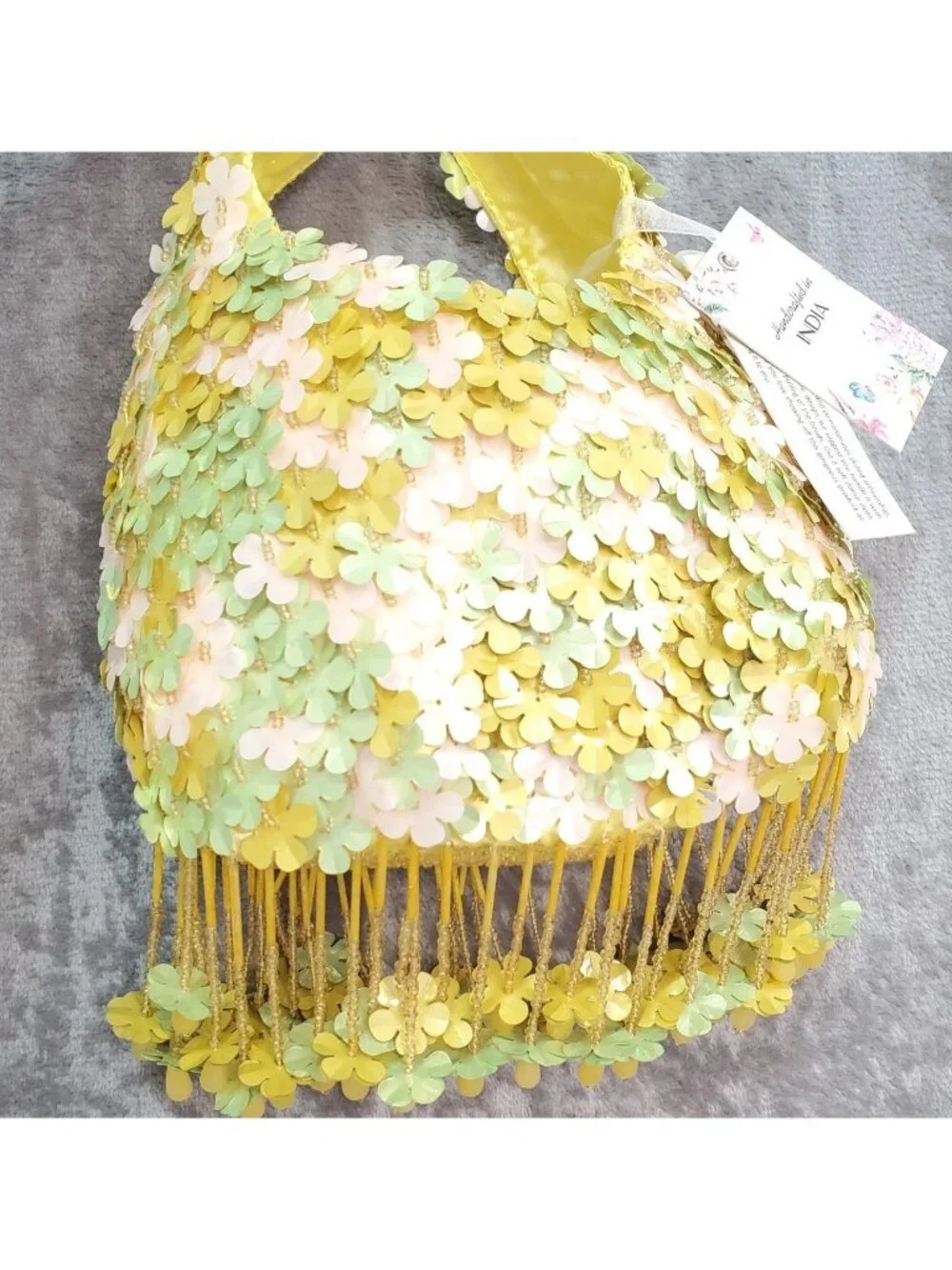 Handcrafted Viral TikTok Beaded Bag Made in India Yellow Flowers Fairy Cottage